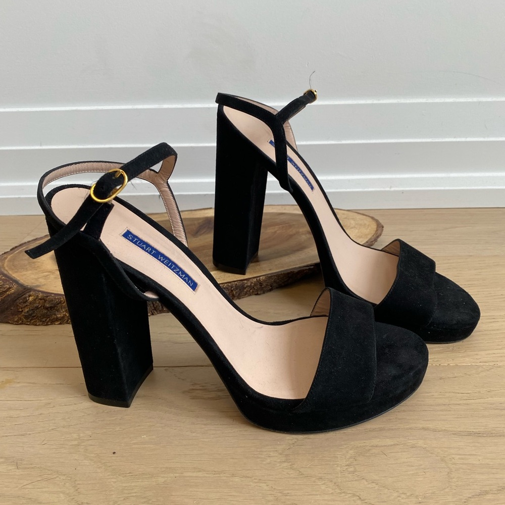 Stuart Weitzman Black Block Heel Sandals
